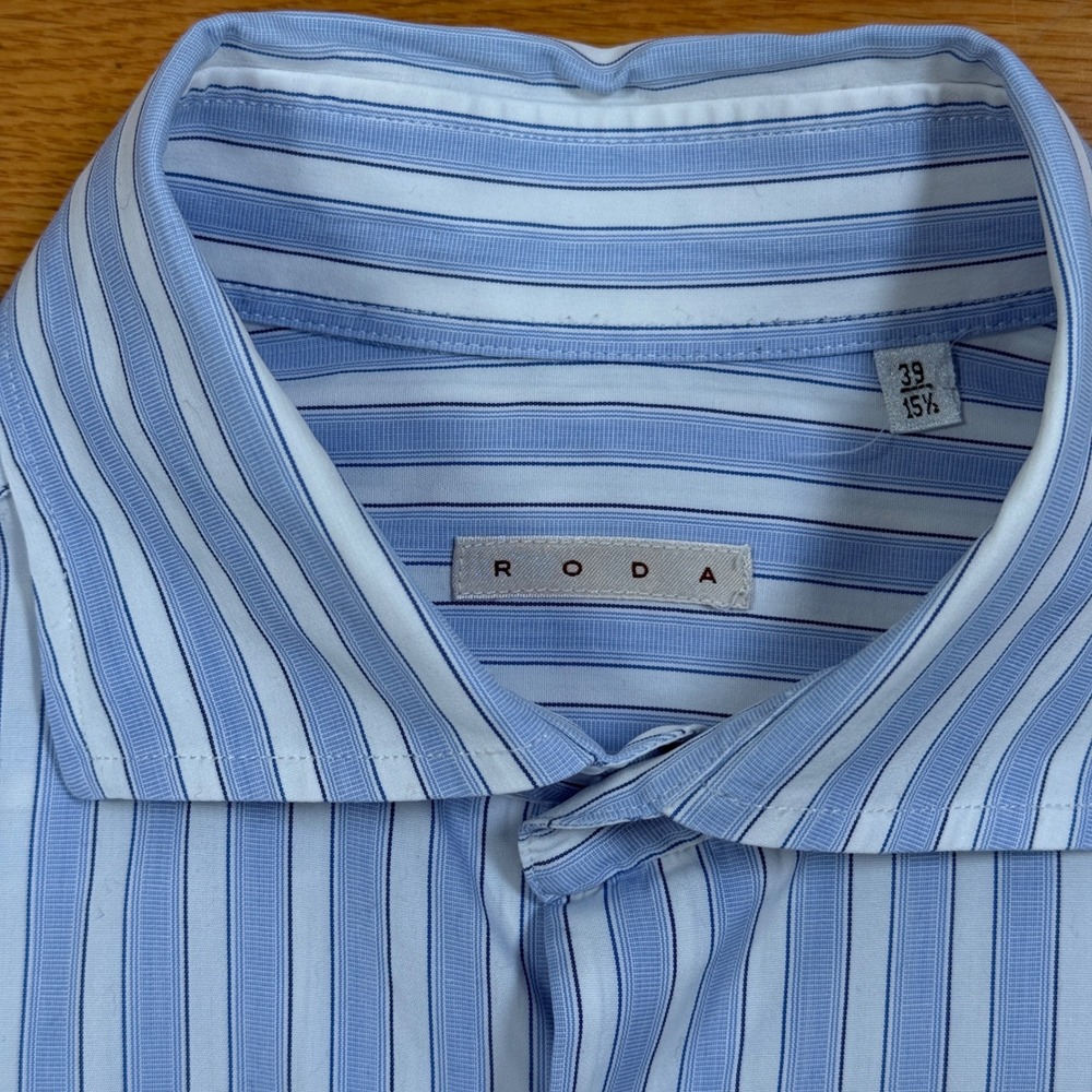 Roda Mens Blue White Striped Cotton Dress Shirt Made in Italy Size 15.5 39 - Picture 3 of 7